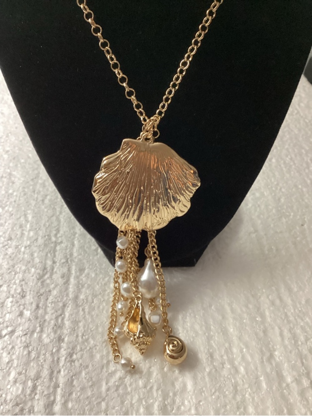 I.N.C. Gold-Tone Pavé & Imitation Pearl Shell Fringe Statement Pendant Necklace - Picture 3 of 9